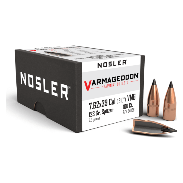 Nosler Varmageddon VG - 7.62X39 123g FB Tipped (100ct) c640 Bullets 34056