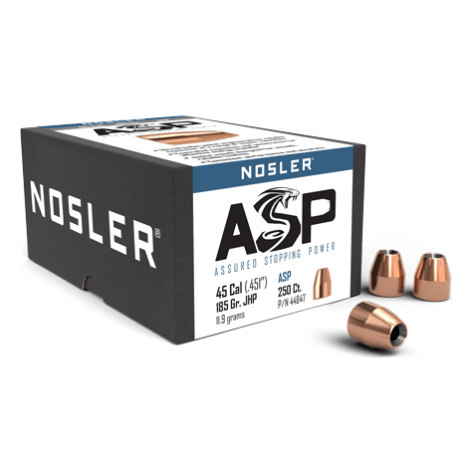 Nosler Hand Gun - Assured Stopping Power (ASP) HG - ASP 45 185g JHP (.451") (250 bulk ct) Bullets 44847