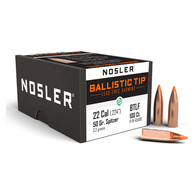 Nosler Ballistic Tip Lead Free Varmint BTLF - 22 50g SP (100ct) Bullets 45498 - nosler