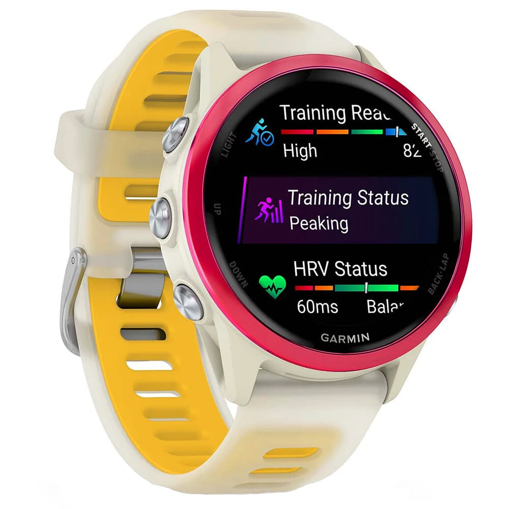 Garmin Forerunner 570 - 42 mm Raspberry Aluminum w/Translucent Bone/Mango Band 010-02970-02, Smartwatch - Garmin