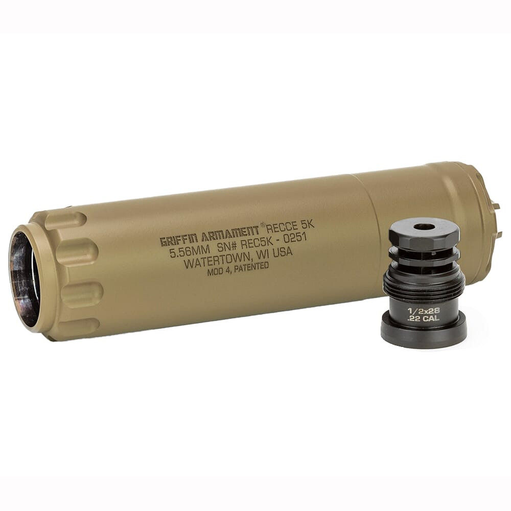 Griffin Armament Fixed Taper Mount Recce 5 K Suppressor, Magpul FDE GAREC5KFDE-W - Griffin Armament