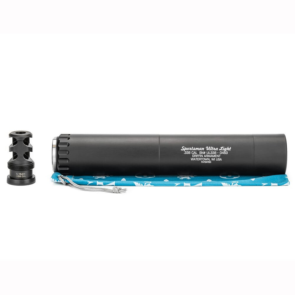 Griffin Armament Sportsman Ultra Light 338 Gen 2 Suppressor, Fixed Mount, BK GASTM38-W - Griffin Armament