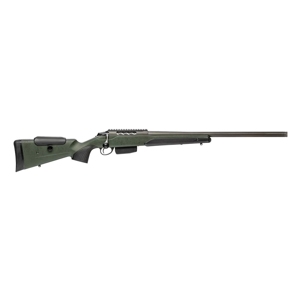Tikka T3X Super Varmint Cerakote Tungsten 7MM PRC NS 23.7 BBL 1:1/8 5/8x24 TPI RH 2-stage 5RD Synth ADJ CHK / Green Roughtech JRTXRSV37124 - Tikka
