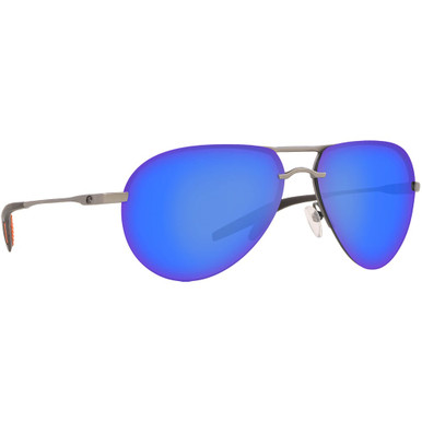 Costa Del Mar Costa Helo Matte Silver + Translucent Gray/Orange Sunglasses w/ Blue Mirror 580P Lenses HLO-228-OBMP - Costa Del Mar