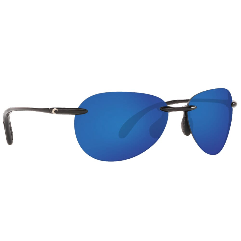 Costa Del Mar Costa West Bay Shiny Black Frame Sunglasses w/ Blue Mirror 580P Lenses WSB-11-OBMP - Costa Del Mar