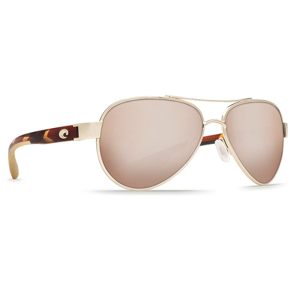Costa Del Mar Costa Loreto Rose Gold Frame w/Tortoise Temples Frame Sunglasses w/Copper Silver Mirror 580P Lenses 06S4006-40061256 - Costa Del Mar