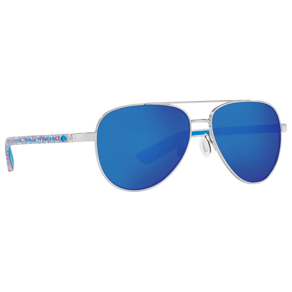 Costa Del Mar Costa Peli Shiny Silver With Matte Firework Temples Frame Sunglasses w/Blue Mirror 580G Lenses 06S4002-40022457 - Costa Del Mar