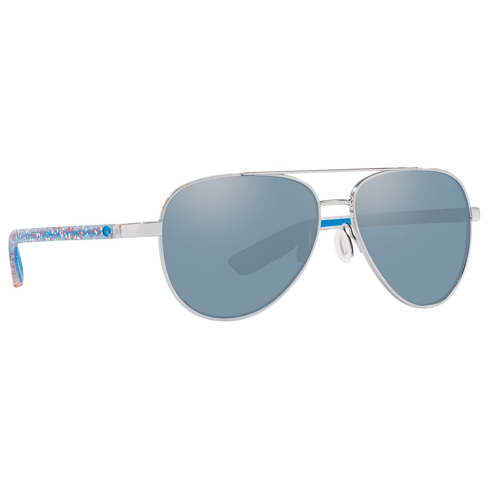 Costa Del Mar Costa Peli Shiny Silver With Matte Firework Temples Frame Sunglasses w/Gray Silver Mirror 580P Lenses 06S4002-40022557 - Costa Del Mar