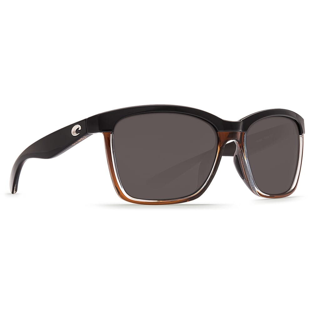 Costa Del Mar Costa Anaa Shiny Black on Brown Frame Sunglasses w/ Gray 580G Lenses ANA-107-OGGLP - Costa Del Mar