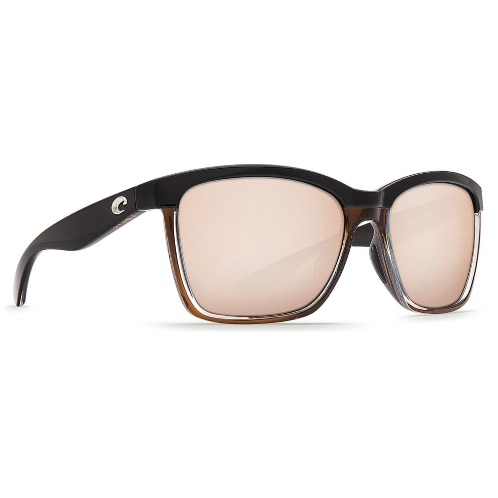 Costa Del Mar Costa Anaa Shiny Black on Brown Frame Sunglasses w/ Copper Silver Mirror 580P Lenses ANA-107-OSCP - Costa Del Mar