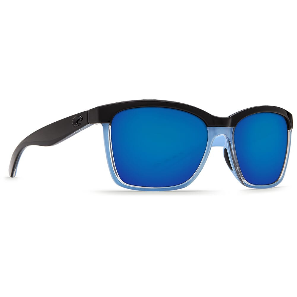 Costa Del Mar Costa Anaa Shiny Black/Crystal/Lt Blue Frame Sunglasses w/ Blue Mirror 580P Lenses ANA-97-OBMP - Costa Del Mar