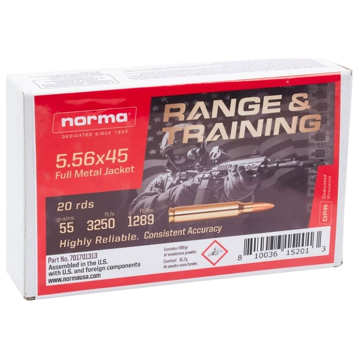 Norma Ammo Norma R&T 5.56x45 55gr FMJ Centerfire Rifle Ammo (20/box) 701701313 - Norma Ammo