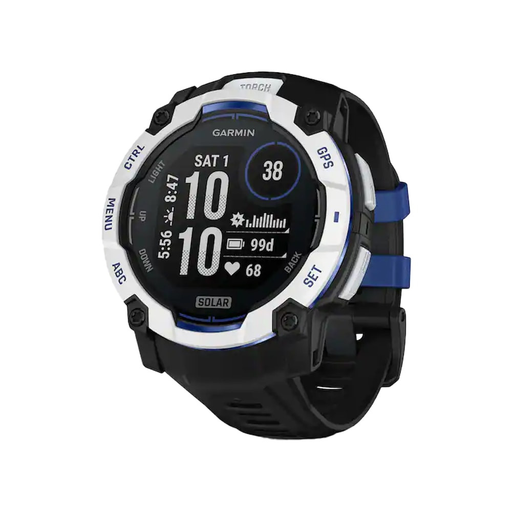 Garmin Limited Edition Instinct 3 - 50mm Solar Whitestone w/Black/Bolt Blue Silicone Band Smartwatch 010-02935-03 - Garmin