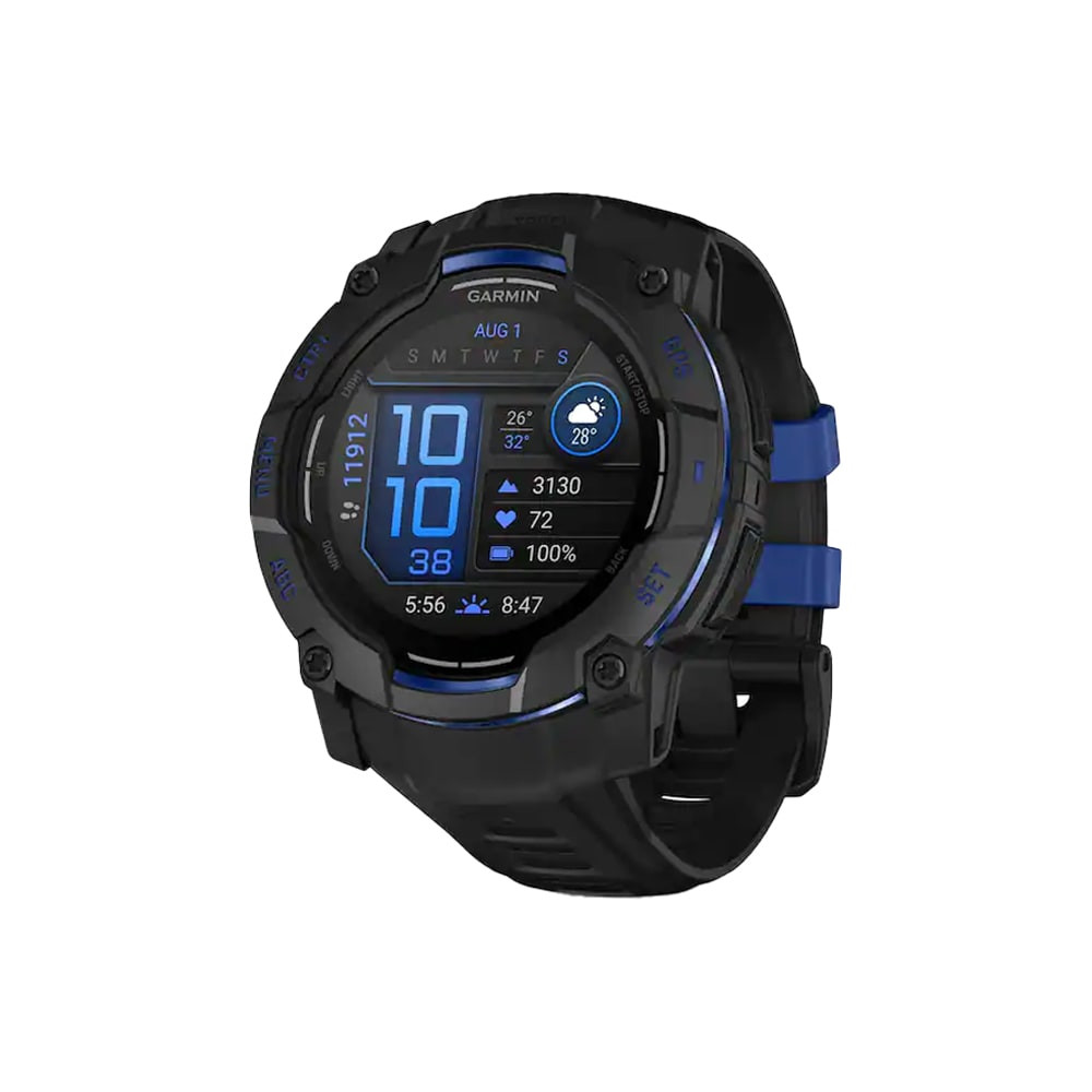 Garmin Limited Edition Instinct 3 - 50mm Amoled Black w/Black/Bolt Blue Silicone Band Smartwatch 010-03020-03 - Garmin