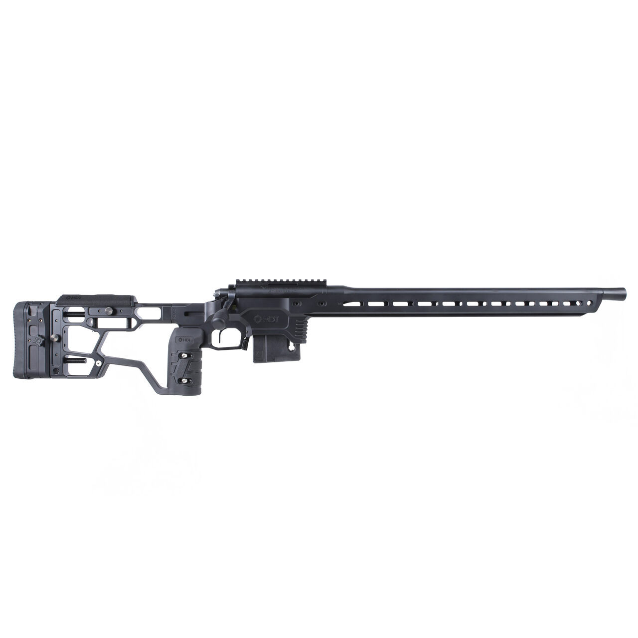 Vudoo Gun Works Rem 700 .22 LR 21" Bbl Target Crown 0MOA 360 MDT ACC Elite Chassis SA The Hit Str Shoe APP-V22T-RBLP-BLK-21TC-ACCE-BLK-HIT in Black - Vudoo Gun Works