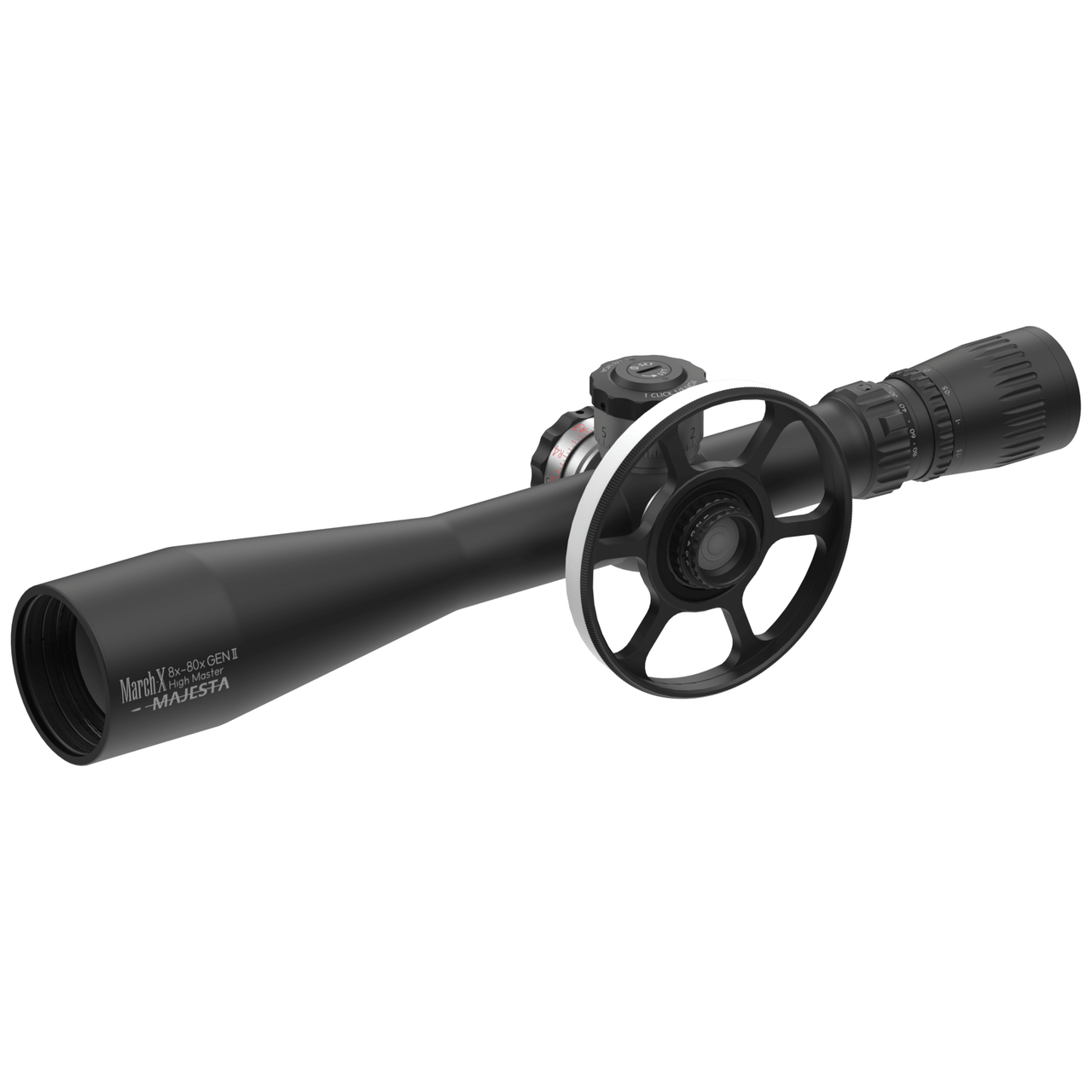 March Scopes March-X Tactical "High Master" Majesta II 8-80x56mm SFP MTR-WFT 1/8MOA 6Level Illum Riflescope w/Mid Whl & Writable Turrets - March Scopes