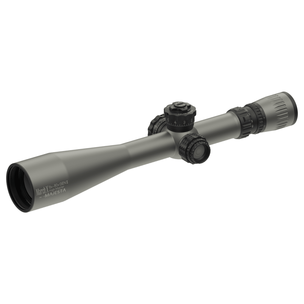 March Scopes March-X Tactical "High Master" Majesta II 8-80x56mm SFP MTR-W1 1/8MOA 6Level Illum Riflescope w/Mid Wheel & Shuriken Lock - March Scopes