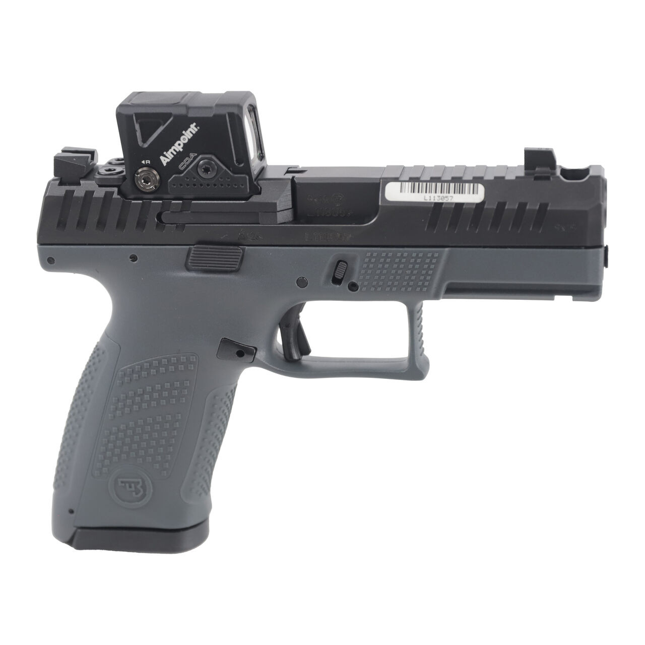 CZ-USA CZ P-10 C 9mm 15rd Ported Bbl/Nitride Slide Aimpoint COA Fixed Sights Black Polymer Frame Reversible Mag Catch Pistol w/3 Backstraps 91582