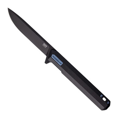 Tekto F2 Bravo Black D2 Blade Black G10 Handle Blue Titanium Accents Fine Edge Folding Knife F2R-G1BK-D2BK1-A2