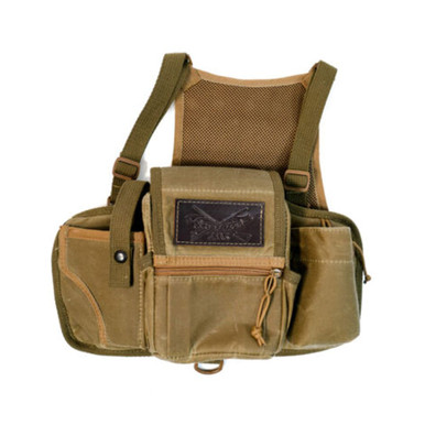 Armageddon Gear Gunslinger-Left Hand Tan Chest Rig w/Holster for Full-Size or Compact Handguns,Magnetic Bino Pouch,Dump Pouch,Extra Pockets AGH0128-TN