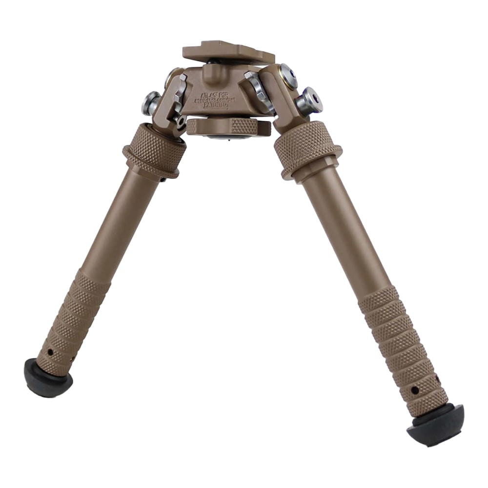 Atlas PSR Cerakoted No-Clamp AluminumBipod w/ (2) 10-32x3/8" Screws, 5-9.4" Height, 30 Degree Pan & Cant, 11.4 Ounces BT46-NC-FDE - Atlas