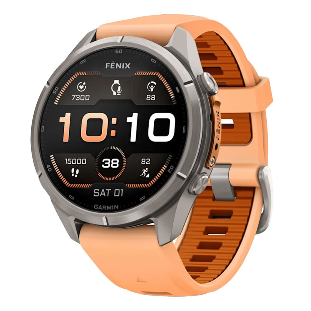 Garmin Fenix 9 Pro 43mm Titanium Smartwatch w/ Built-In Flashlight, AMOLED Display, Shell Pink-Autumn Orange Silicone Band 010-04335-05 - Garmin
