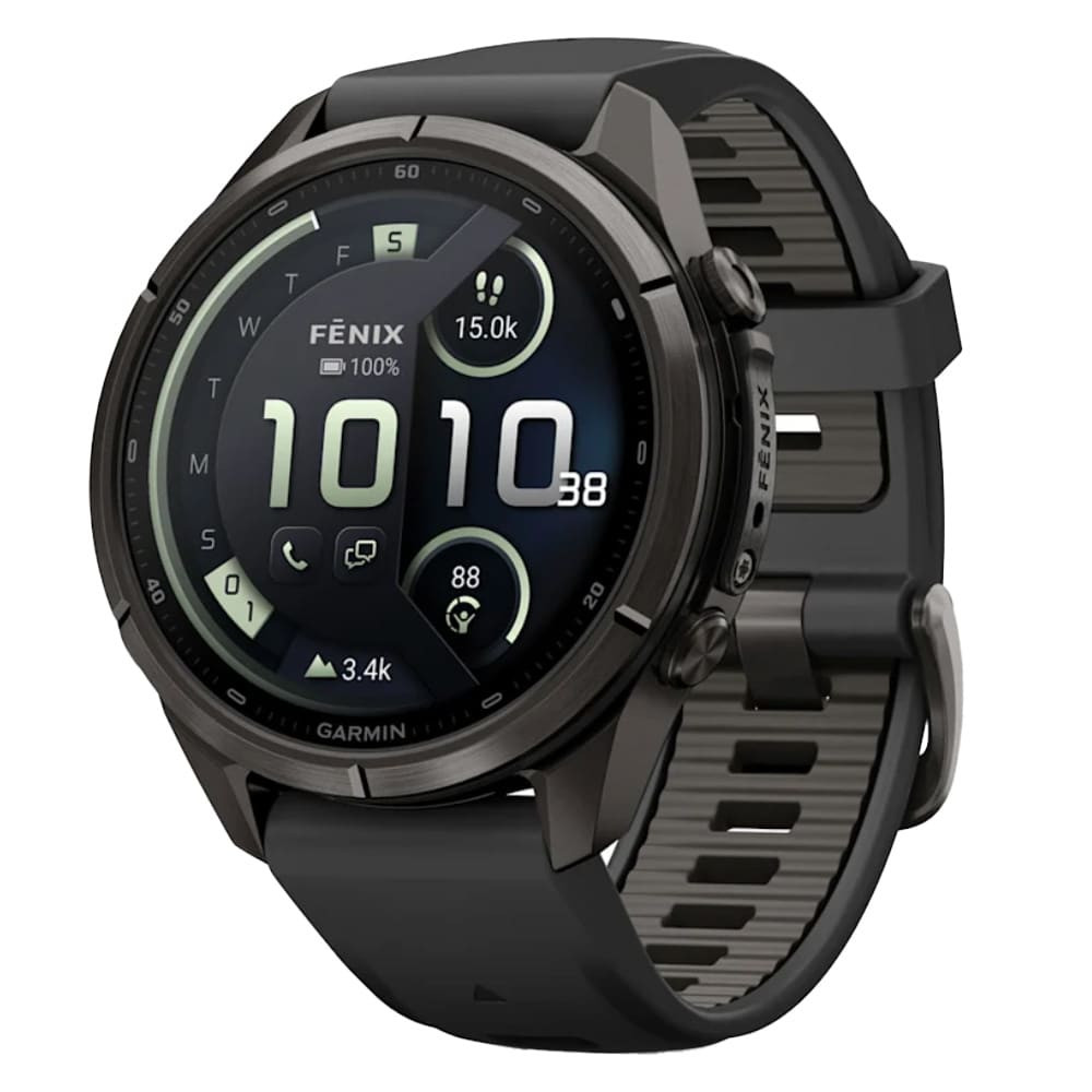 Garmin Fenix 9 Pro 43mm Carbon Gray DLC Titanium Smartwatch w/ inReach, AMOLED Display, Black-Pebble Gray Silicone Band 010-04335-10 - Garmin