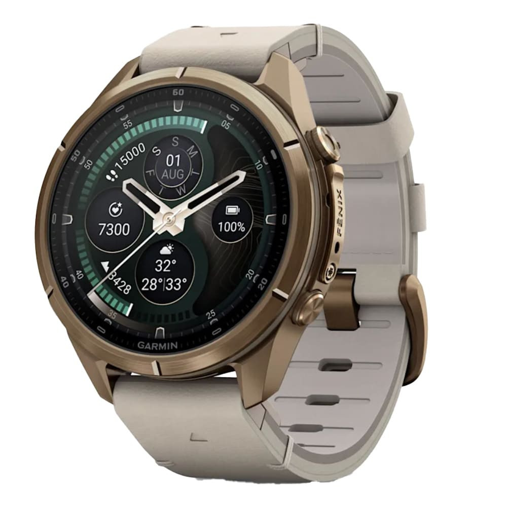Garmin Fenix 9 Pro 43mm Autumn Gold Ti Smartwatch w/inReach Premium,AMOLED Display,Bone Leather Band&Cream-French Gray Silicone Band 010-04335-40 - Garmin
