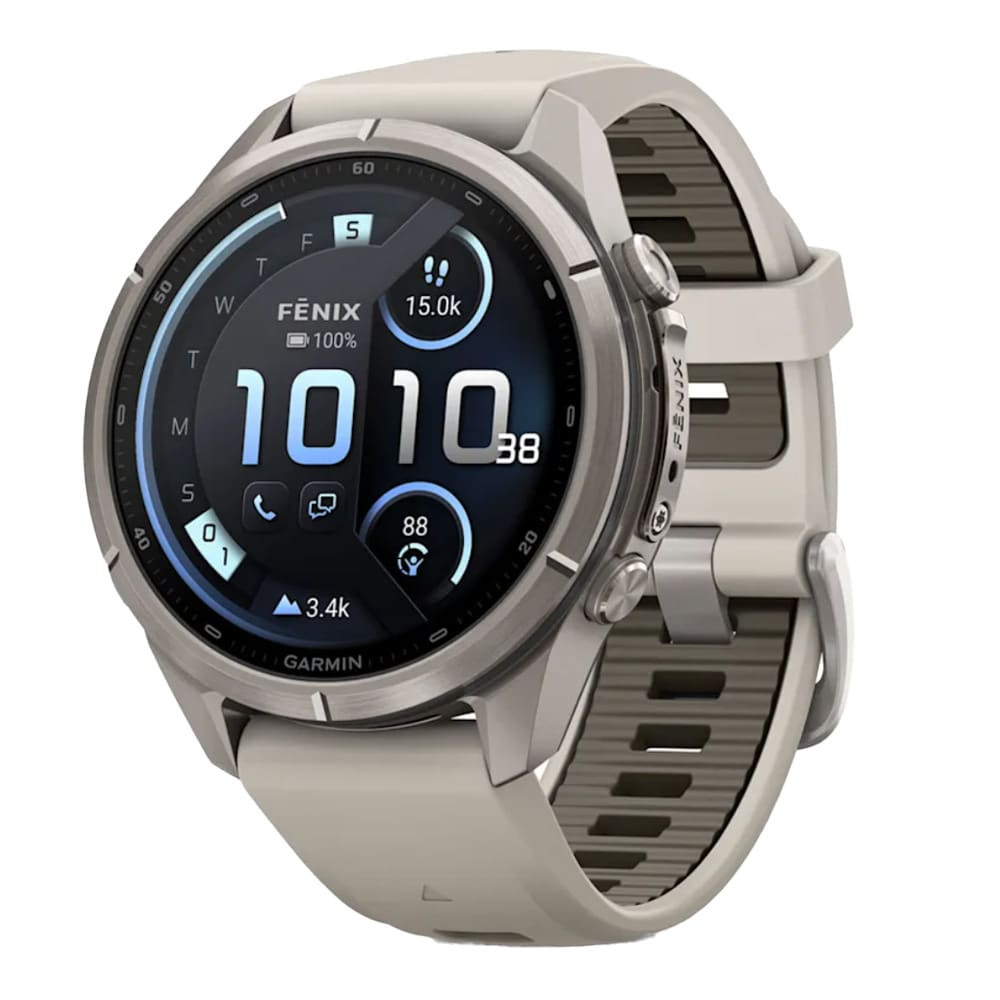 Garmin Fenix 9 Pro 43mm Titanium Smartwatch w/ inReach, AMOLED Display, Fog Gray-Dark Sandstone Silicone Band 010-04335-80 - Garmin