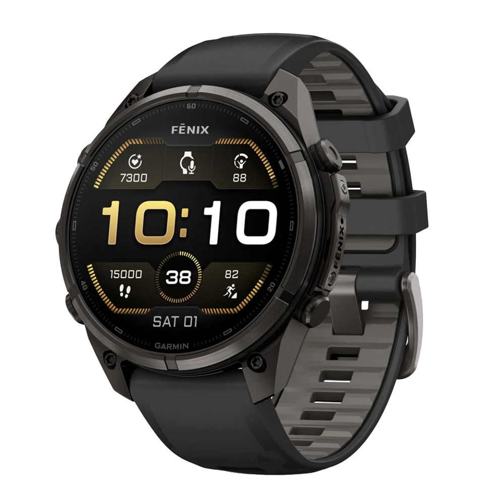 Garmin Fenix 9 Pro 47mm Carbon Gray DLC Titanium Smartwatch w/ Built-In Flashlight, AMOLED Display, Black-Pebble Gray Silicone Band 010-04336-15 - Garmin