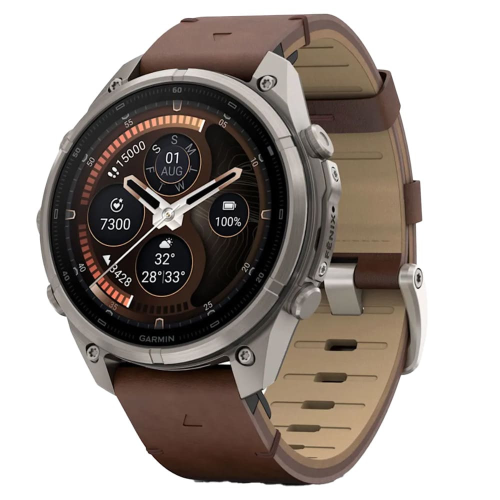 Garmin Fenix 9 Pro 47mm Titanium Smartwatch w/inReach Premium,AMOLED Display, Walnut Leather Band & Pebble Gray-Silver Gray Silicone Band 010-04336-40 - Garmin