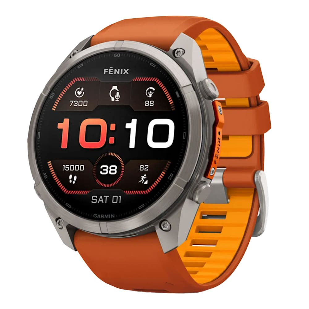 Garmin Fenix 9 Pro 51mm Titanium Smartwatch w/ Built-In Flashlight, AMOLED Display, Autumn Orange-Spark Orange Silicone Band 010-04337-05 - Garmin