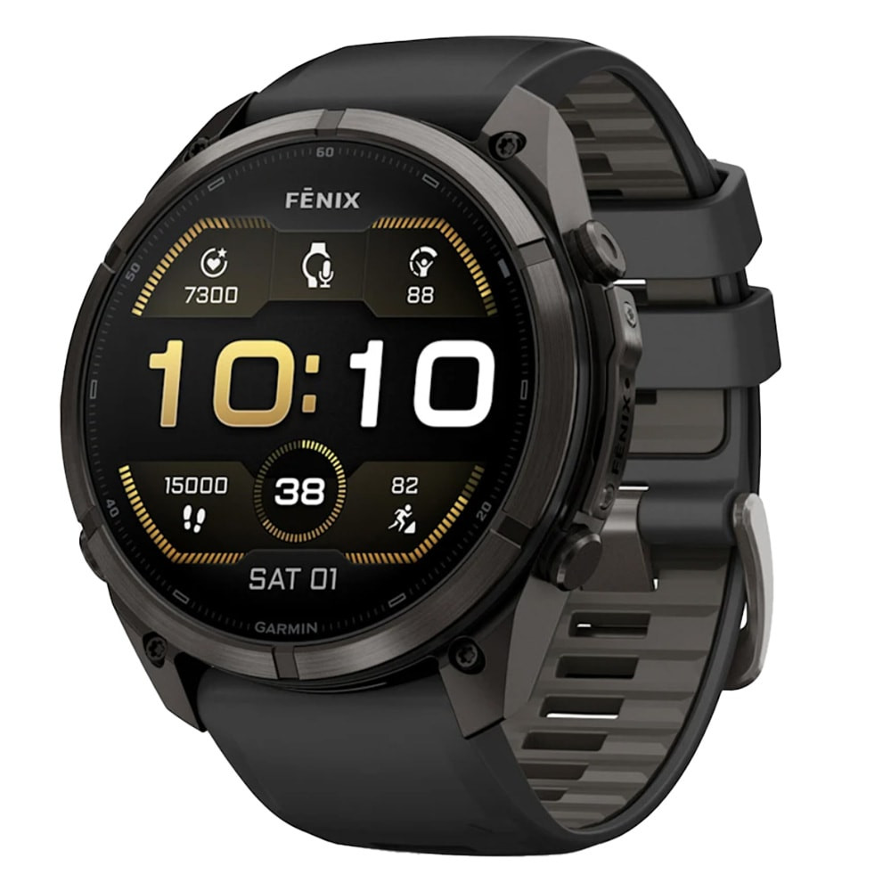 Garmin Fenix 9 Pro 51mm Carbon Gray DLC Titanium Smartwatch w/ Built-In Flashlight, AMOLED Display, Black-Pebble Gray Silicone Band 010-04337-15 - Garmin