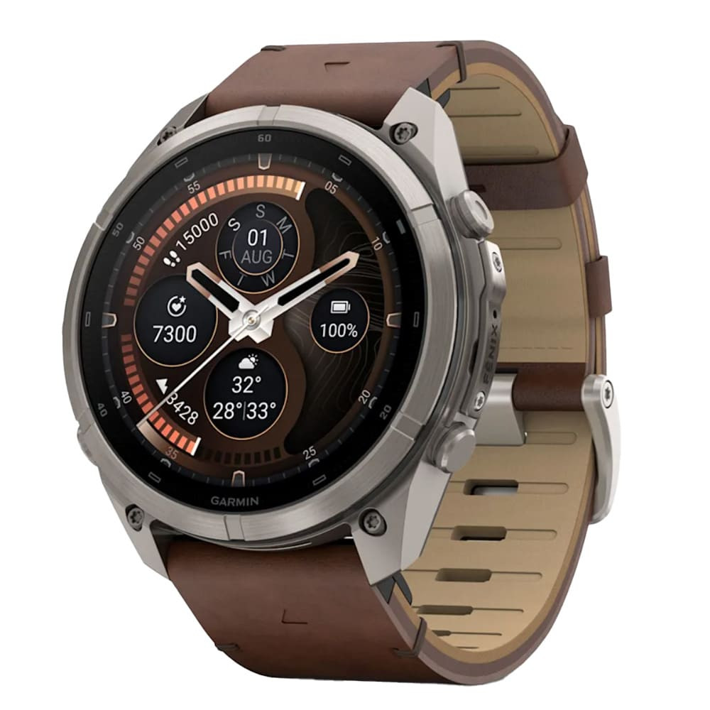 Garmin Fenix 9 Pro 51mm Titanium Smartwatch w/inReach Premium,AMOLED Display, Walnut Leather Band & Pebble Gray-Silver Gray Silicone Band 010-04337-40 - Garmin