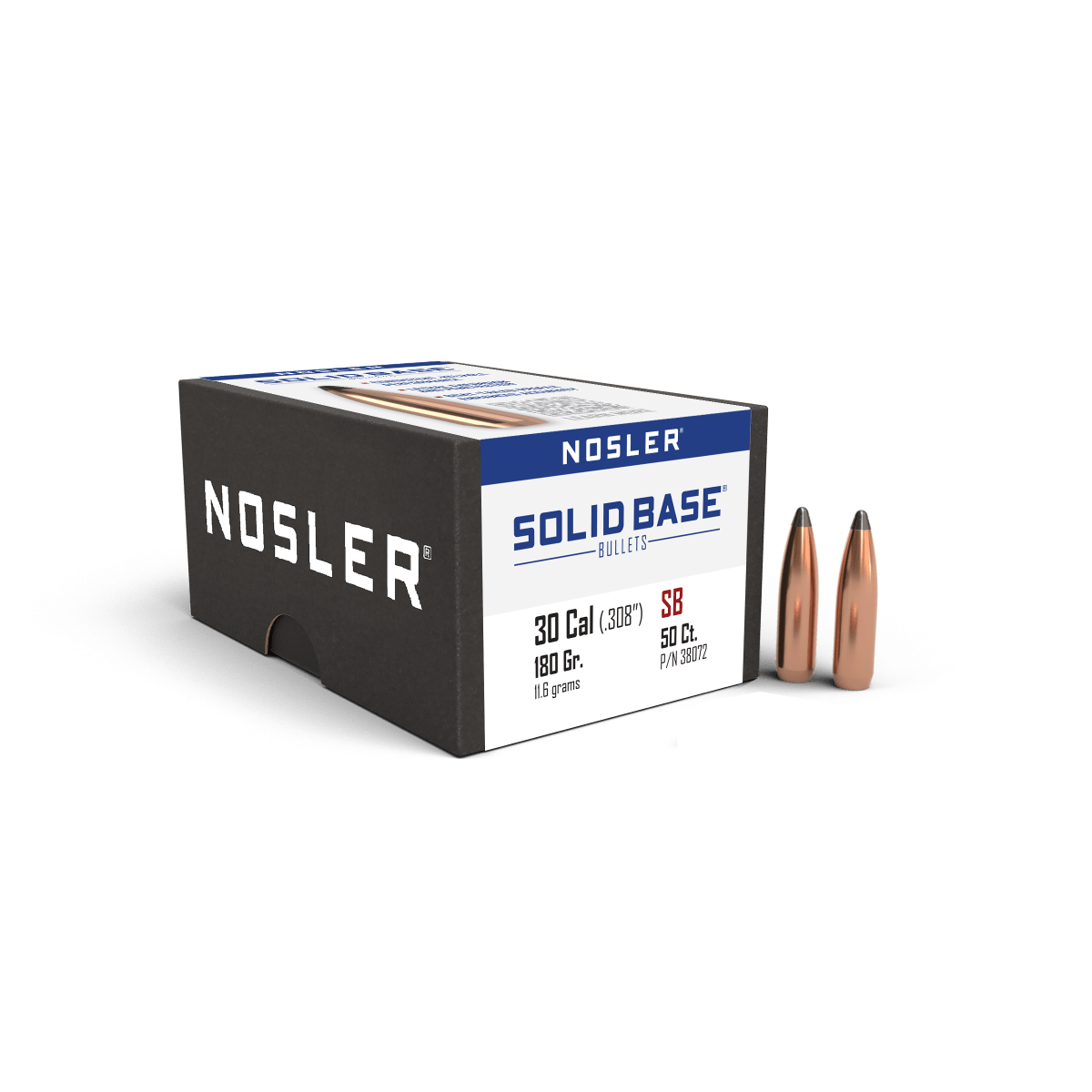 Nosler .30 Caliber Solid Base SP 180gr Bullets, 50ct Box 38072