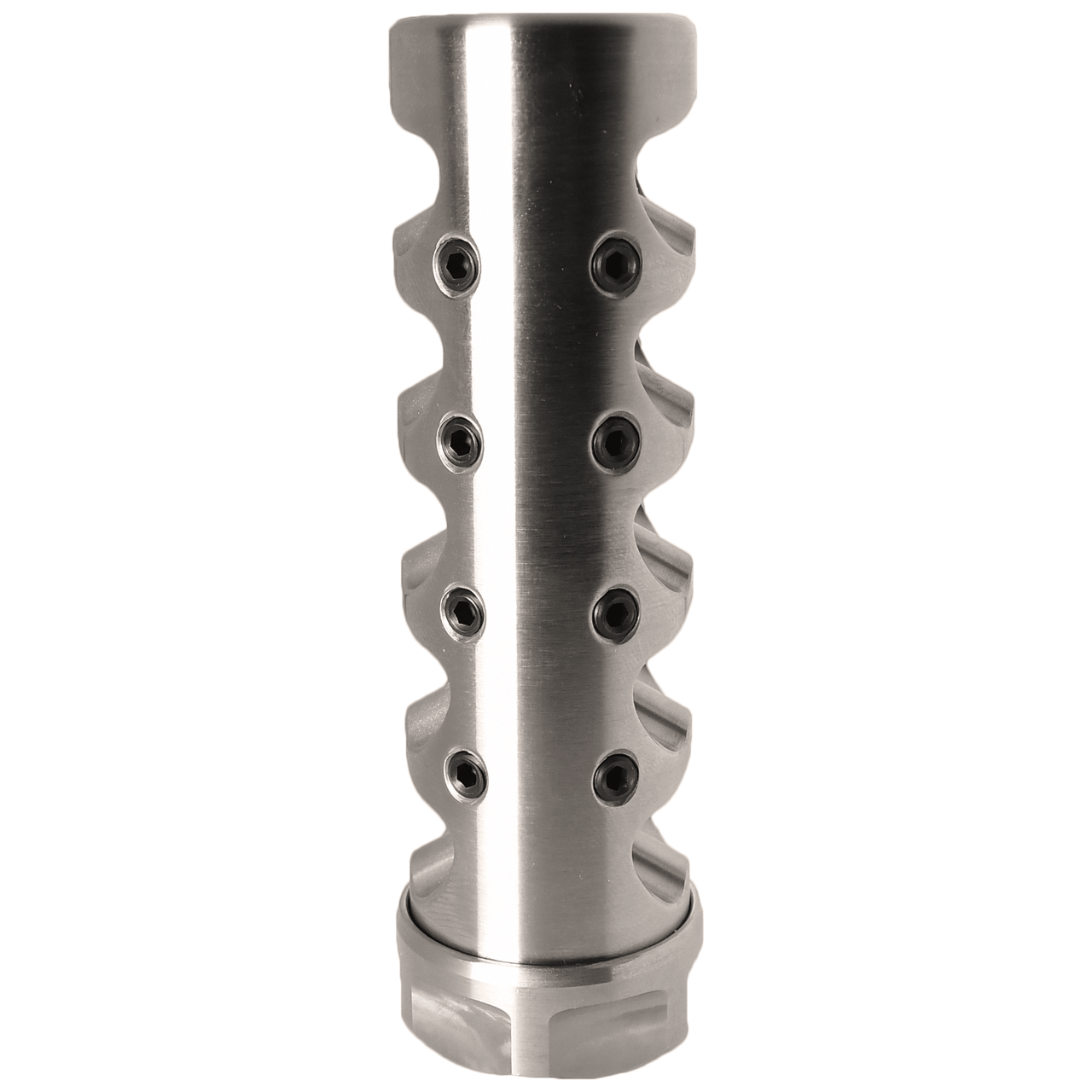 American Precision Arms Fat Maxx 4.3" Long 1.225" Diameter 11 oz 5/8x24 / .30 / 7mm / Stainless Self-Timing Muzzle Brake FMX5830S - American Precision Arms