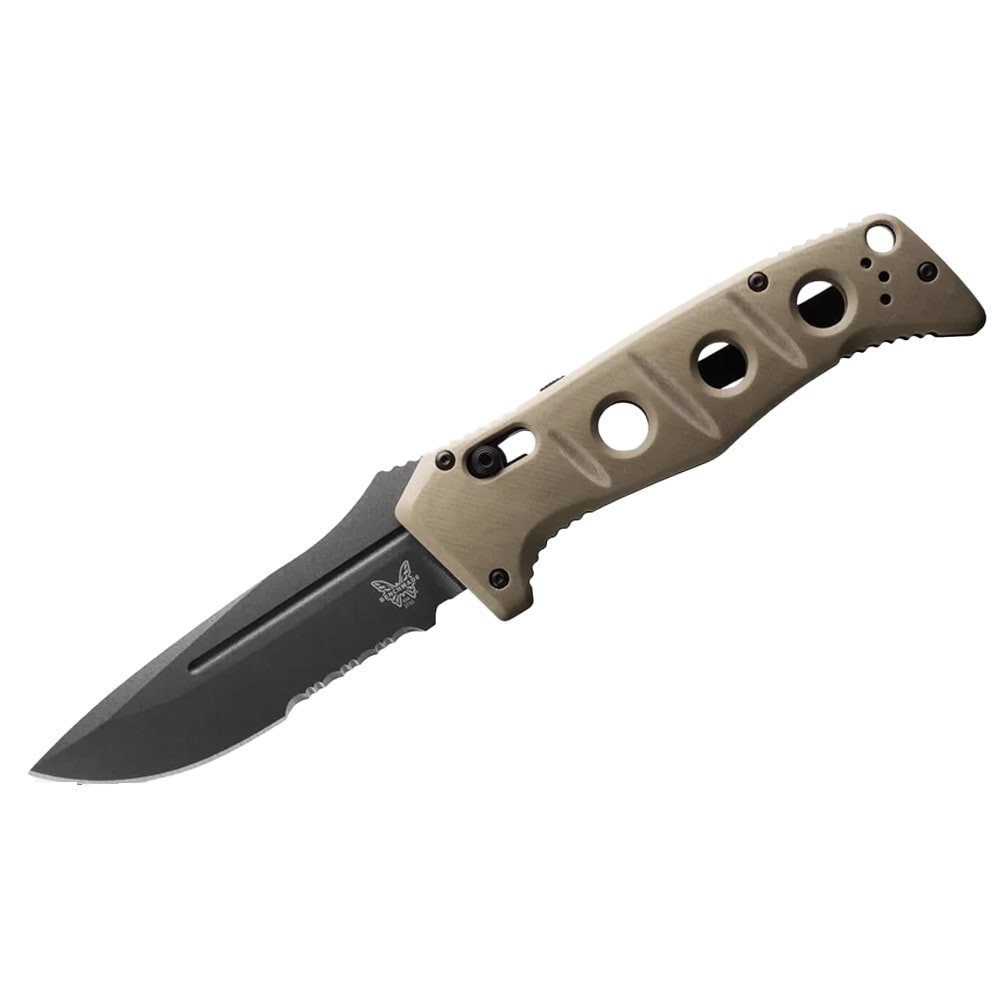 Benchmade Auto Adamas Magnacut 63-65HRC Drop-point Serrated 3.78" Knife w/Desert Tan G10 Handle 2750SGY-05 - benchmade