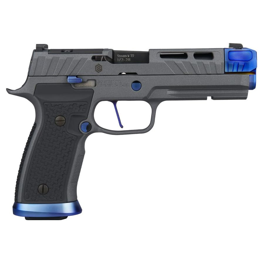 Sig Sauer P320 Nightshift 9mm 4.6" Threaded Bbl Black/Blue Handgun w/ Compensator, SIG-LOC Slide, 2x21rd Magazines 320SXGF-9-BXR3-COMP-BLUE