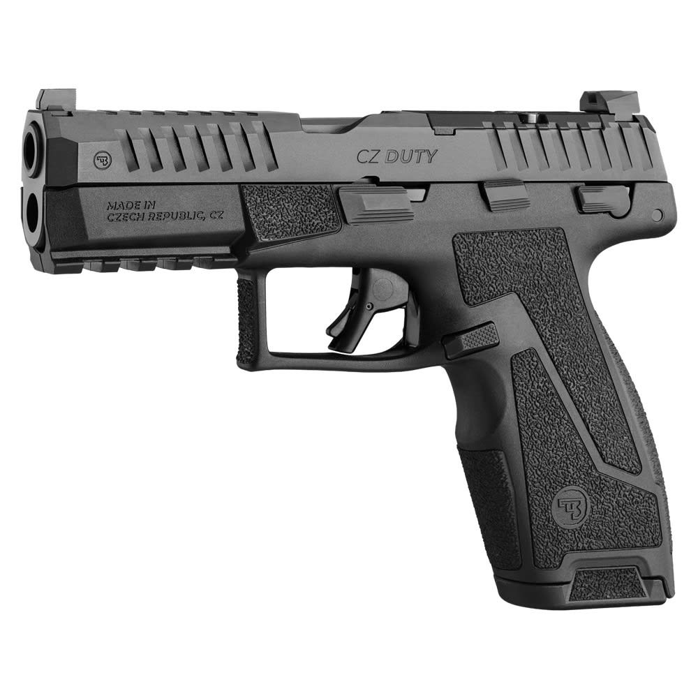 CZ-USA CZ Duty 4.0F 9mm 4″ Bbl OR H3 Night Sights Manual Saftey Ambi Slide Stop/Mag Catch Poly Frame & Grip Black Pistol w/(2) 10rd Mags 05082