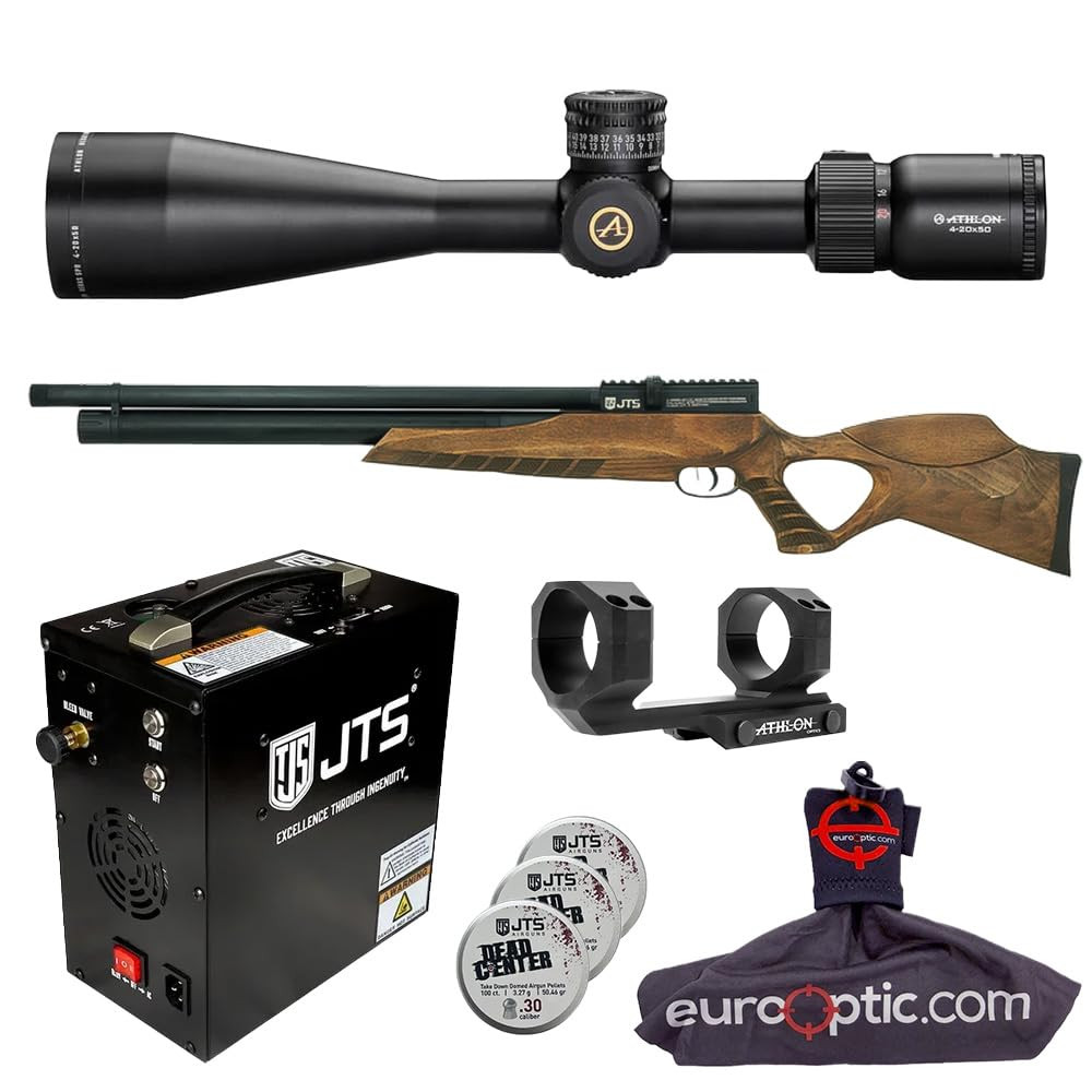 JTS Airguns JTS Airacuda Max Big Bore .30 Cal Wood PCP Air Rifle with Athlon Heras SPR 4-20x50mm 1" SFP MOA Riflescope & Rings 3.25g Pellets - JTS Airguns