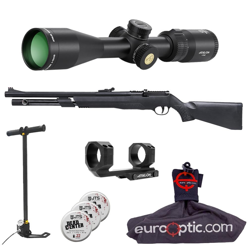 JTS Airguns JTS AirStryke .22 Cal Black PCP Air Rifle with 1.175g Pellets, Athlon Neos HMR 4-12x40mm Center-X SFP MOA Reticle Riflescope & - JTS Airguns