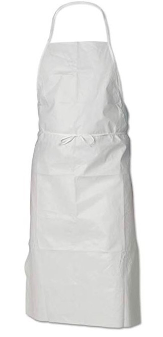 Kleenguard A40 short aprons, Kimberly Clark Kleenguard A40 light duty short apron, single-use disposable aprons, PPE Category 1 light duty apron, Kleenguard A40 one size white disposable short apron