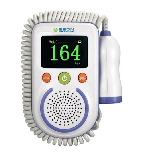 AEON Portable Ultrasonic Fetal Doppler A100D, AEON fetal Doppler heartbeat monitor, Portable fetal Doppler for pregnancy, Best handheld fetal Doppler with LCD display, Safe ultrasonic fetal heart rate monitor, Affordable fetal Doppler for home and clinic use
