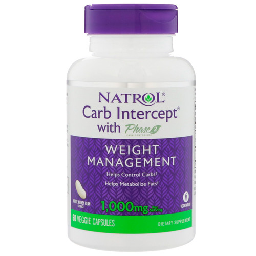 Natrol Carb Intercept with Phase 2 White Bean Extract 1,000mg 60 Veggie Capsules