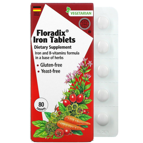 Gaia Herbs Floradix Iron Tablets Supplement 80 Tablets