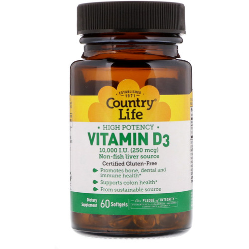 Country Life Vitamin D3 10,000 I.U. (250 mcg) 60 Softgels