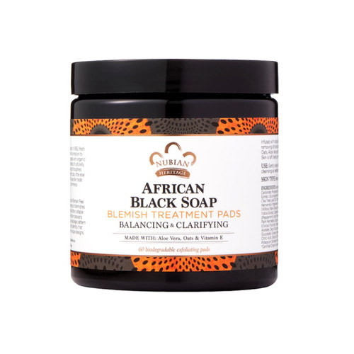Nubian Heritage African Black Soap Blemish Treatment Pads Balancing & Clarifying 60 Pads