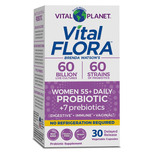 Vital Planet Vital Flora 60 Billion Live Cultures 60 Strains of Probiotics Women 55+ Daily +7 Prebiotics 30 Vegetable Capsules (No Refrigeration Required)