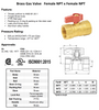 Brass Gas Valve Female NPT x Female NPT Data Sheet