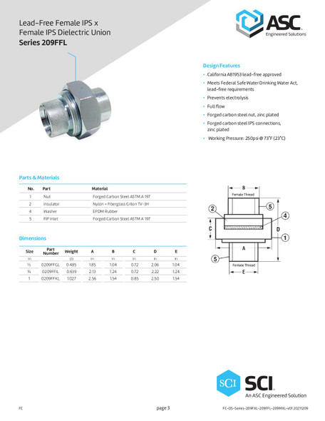 Lead-Free Dielectric Union (FIP x FIP) Data Sheet